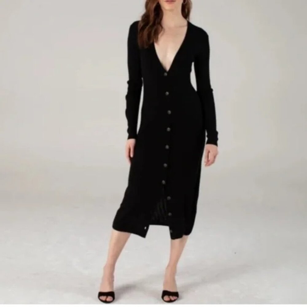 Naadam Cashmere Long Sleeve Cardigan Dress Black Sz S